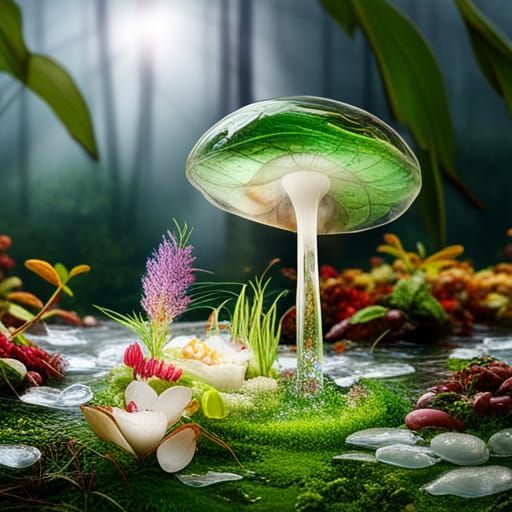 Crystal Mushroom in Opulent Garden: Raindrops and Sweets