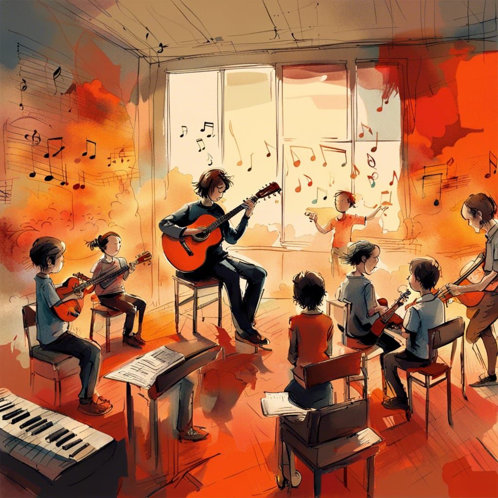 Classroom Music Lesson in Quentin Blake Style