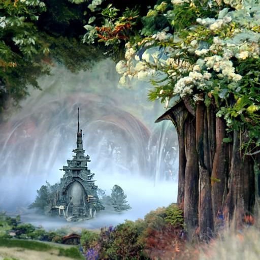 Enchanted Temple in Mystical Forest, Romantic Style