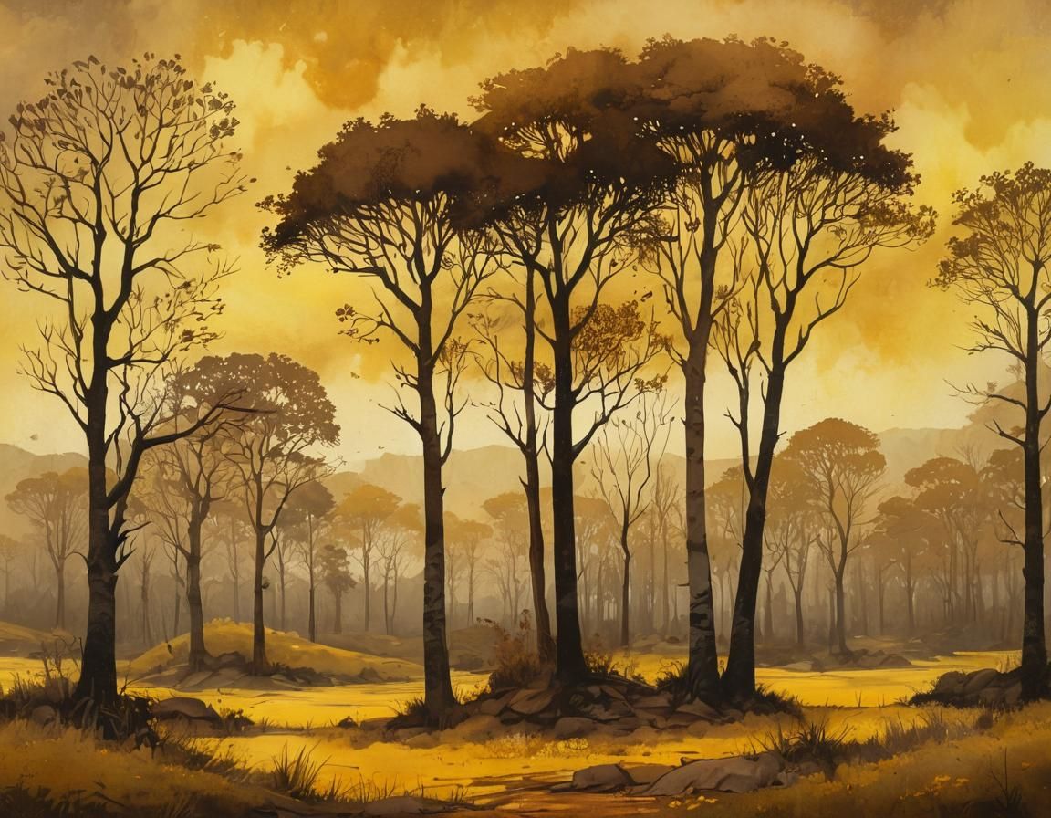 Atmospheric Landscape in Gouache Impressionist Style