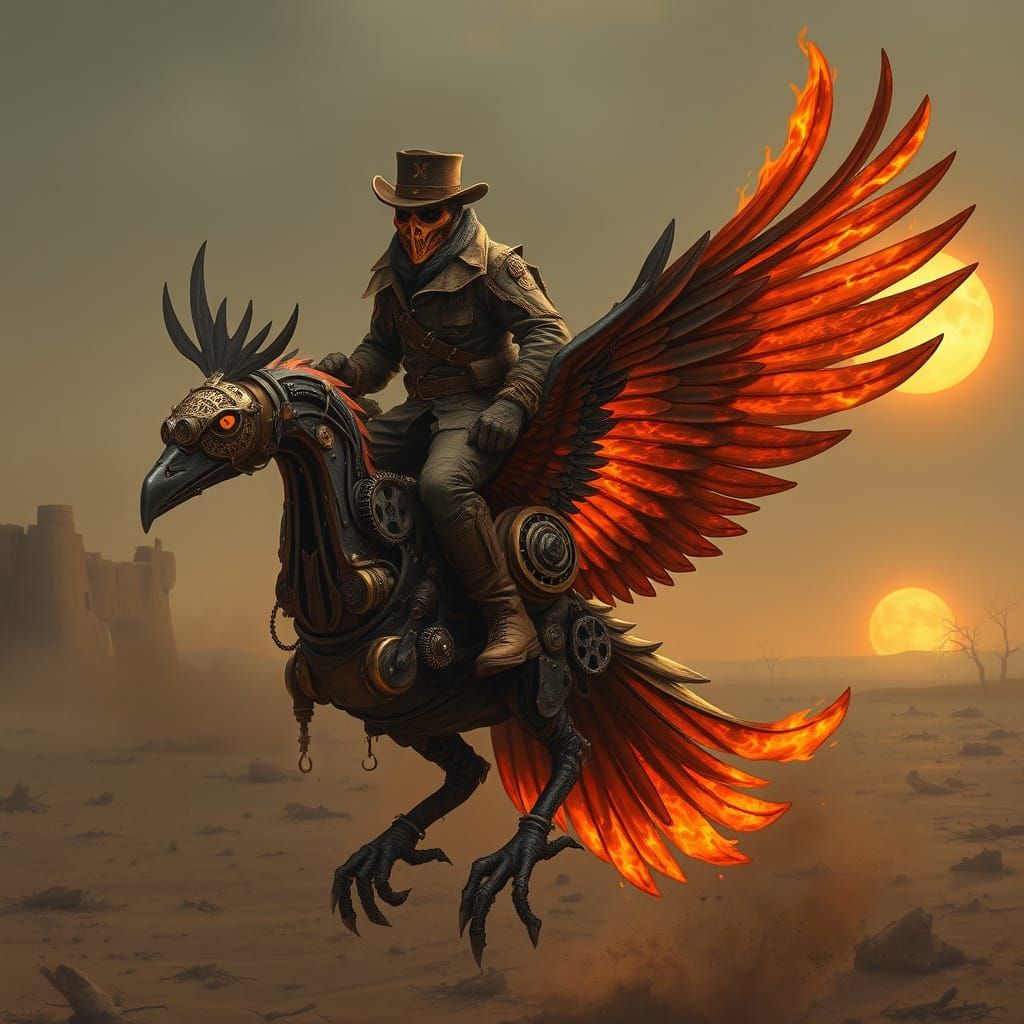 Steampunk Plague Doctor Soars on Mechanical Phoenix through ...
