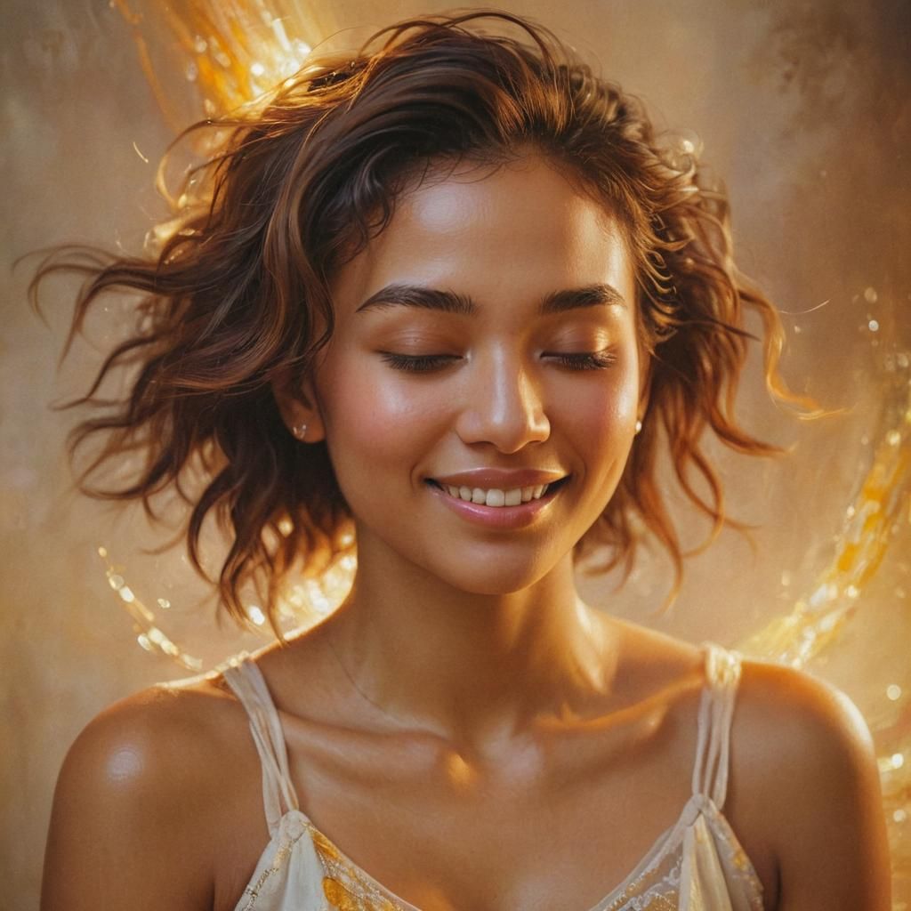 Ethereal Light Emanating from Woman: Oil Painting