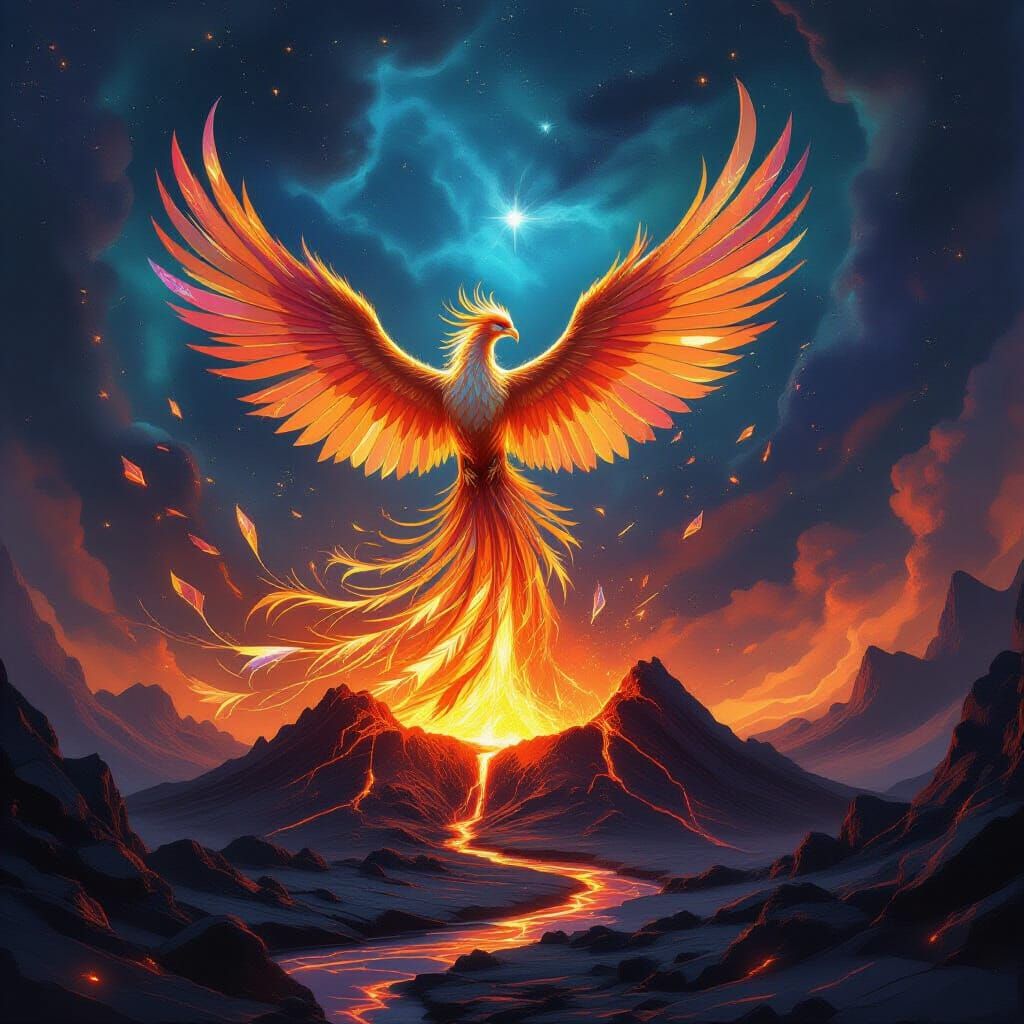 Majestic Phoenix of Glass Erupts from Volcanic Crater