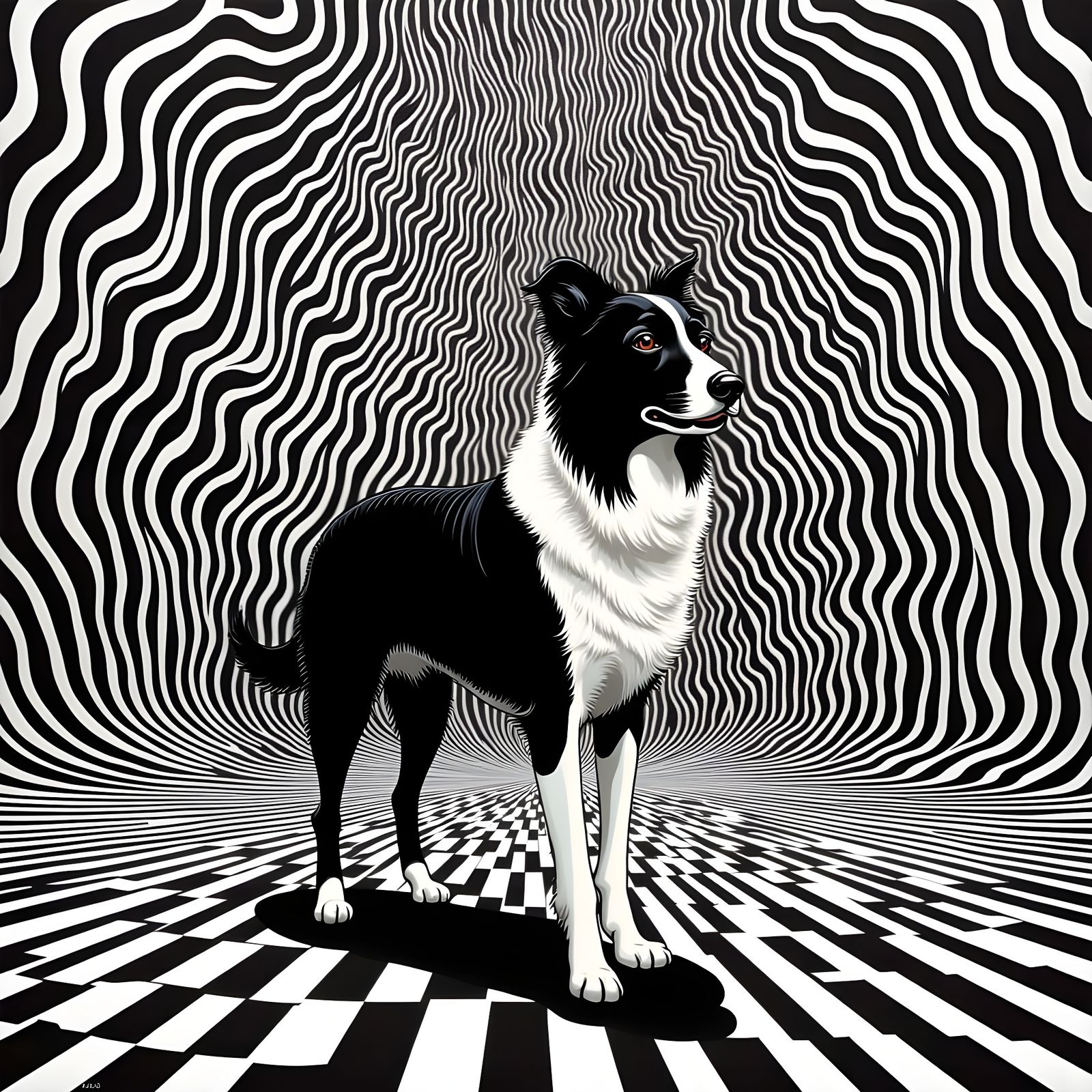 Psychedelic Border Collie in Monochromatic Pop Art