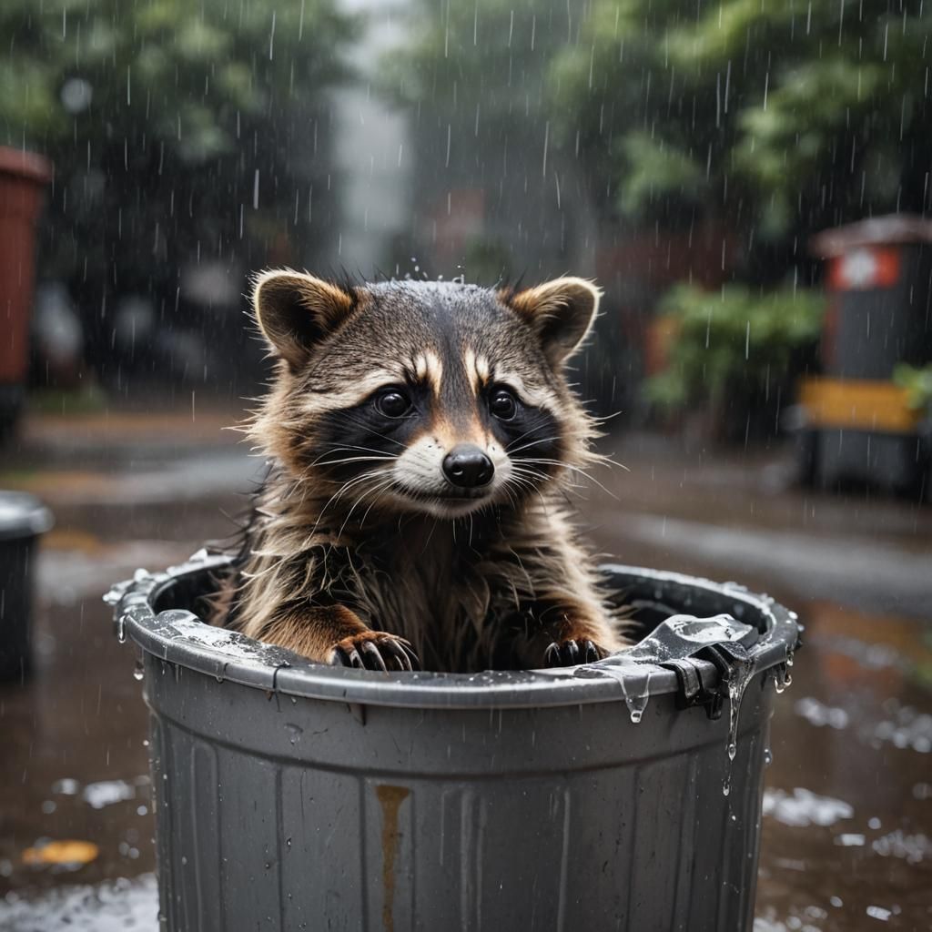 Baby Raccoon in Trash Can: Fantasycore Masterpiece