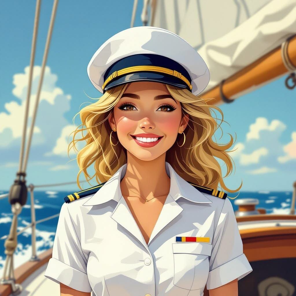 Blond Sailor on Deck, Anime-Impressionism Style