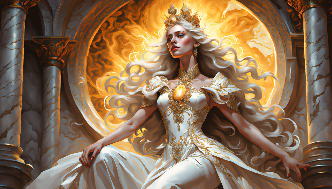 Baroque Queen in Sunshine and White Dress