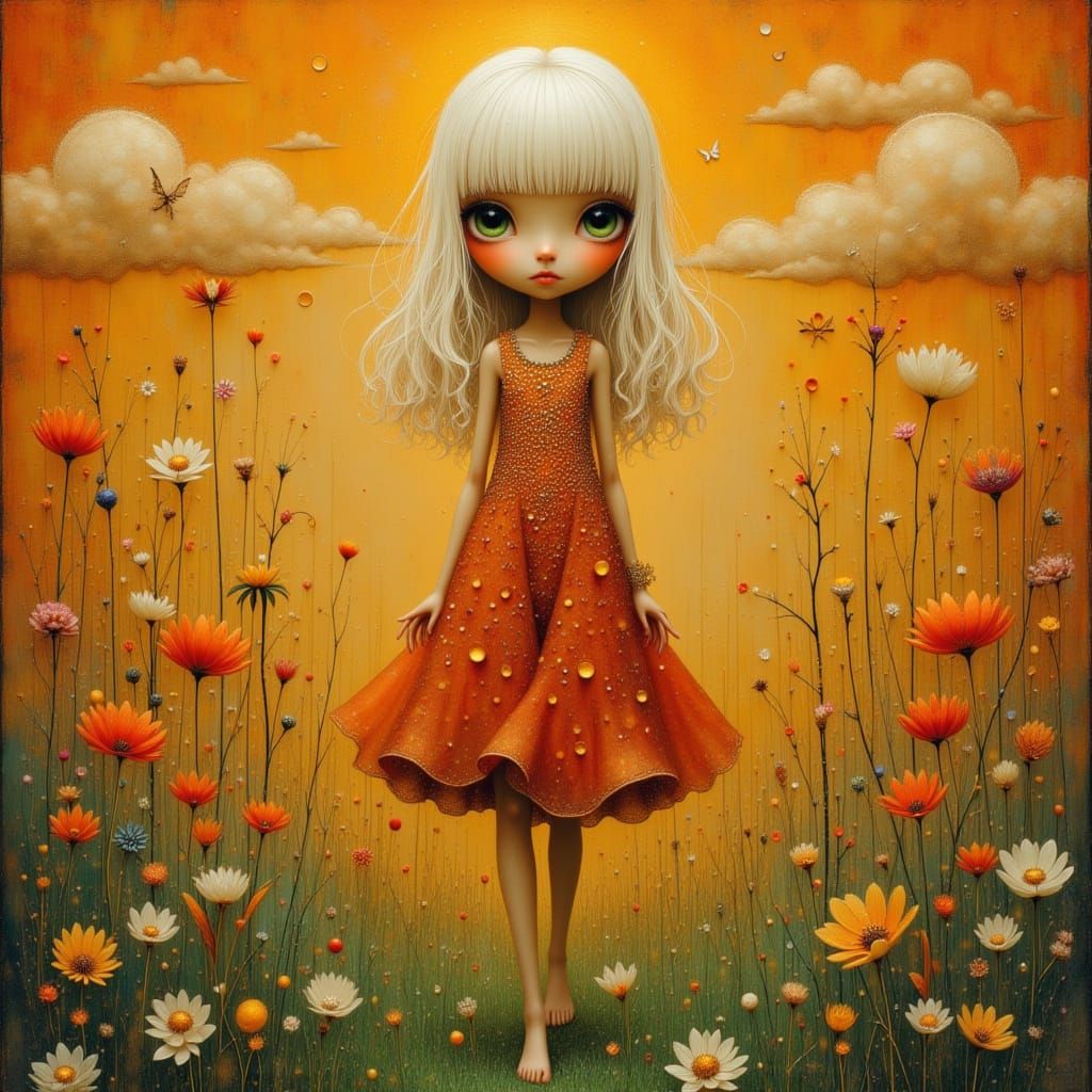 Albino Woman in Dreamy Art Nouveau Style