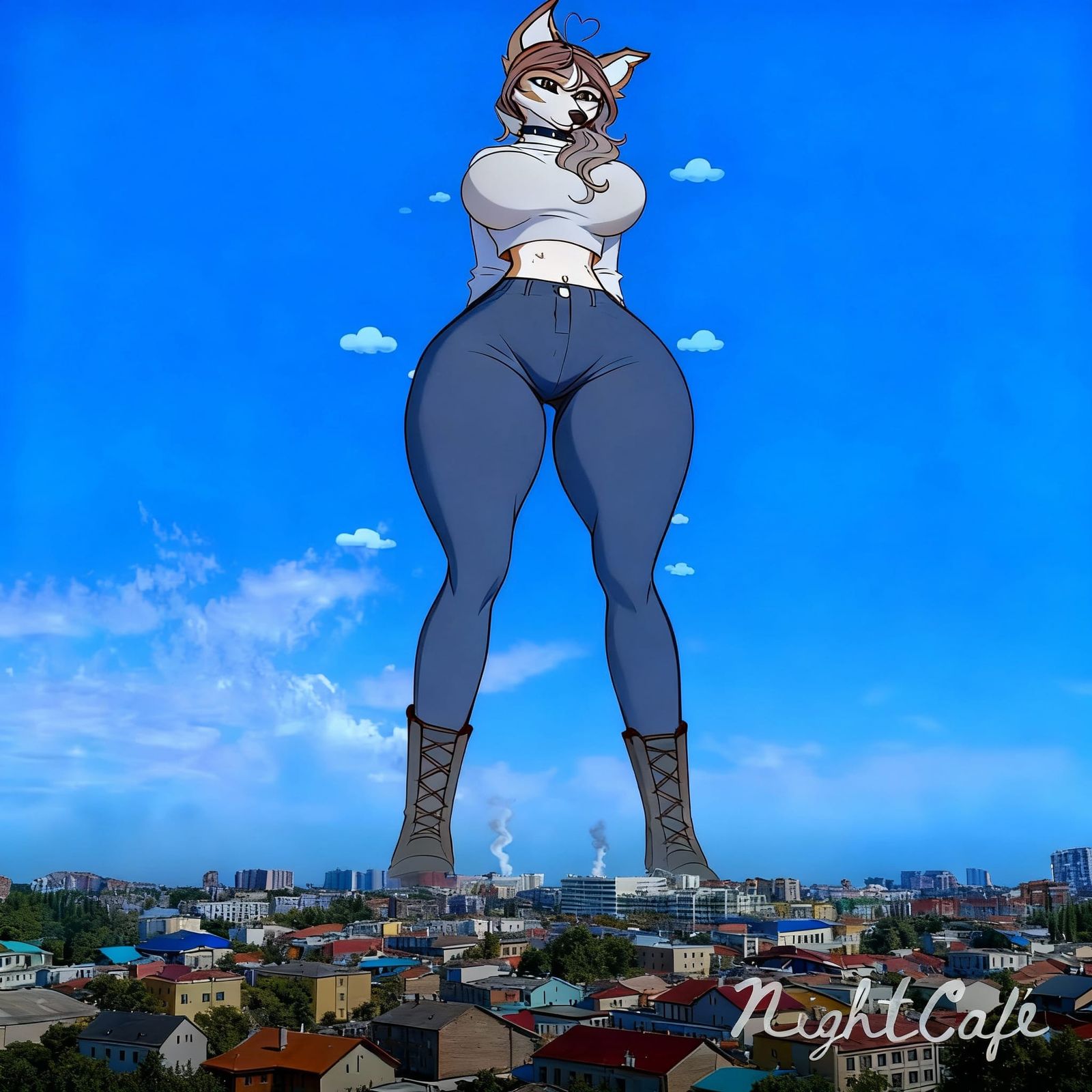 Gigantic Woman Approaches Tiny Cityscape