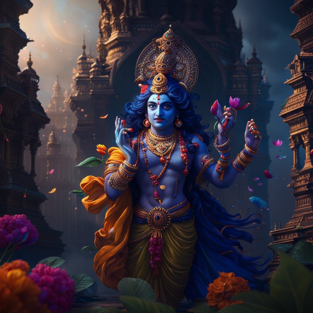 Detailed Matte Painting of Radhe Krishna