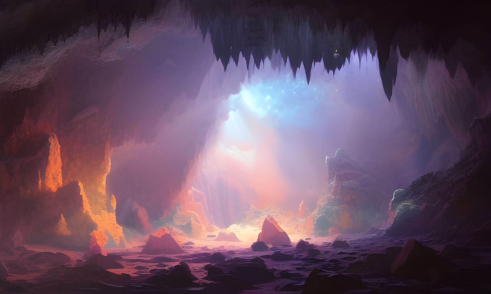 Magical Crystal Cave with Adventurers in 8K