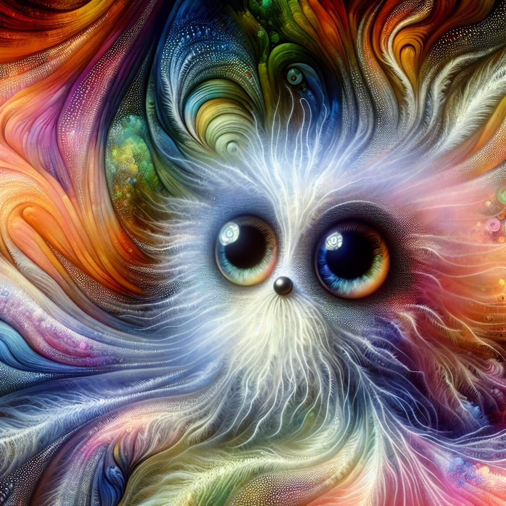 Whimsical Creature with Swirling Lights in Dreamlike Style