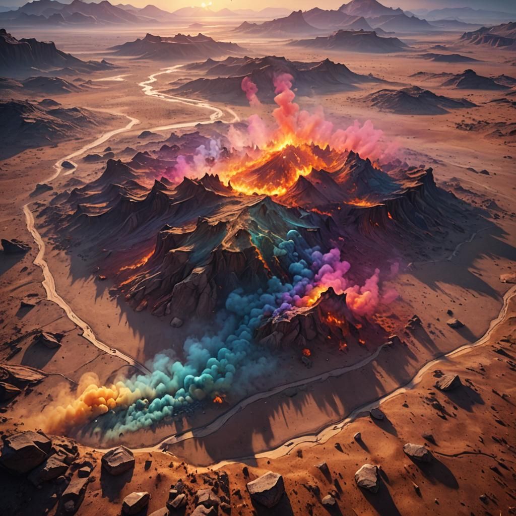 Mystical Sunrise Over Dry Land: Fantasy Concept Art