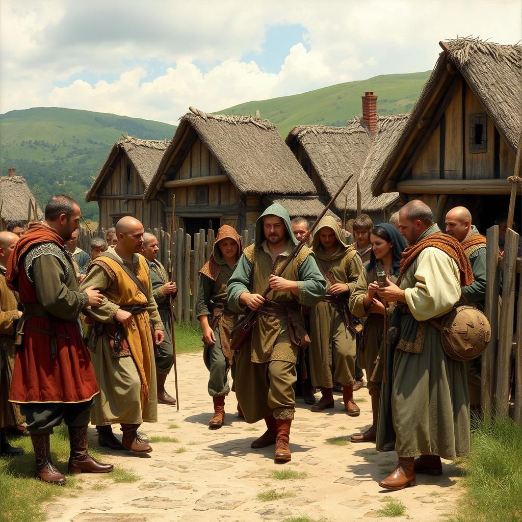 Medieval French Villagers Reenactment, Illuminated Manuscrip...