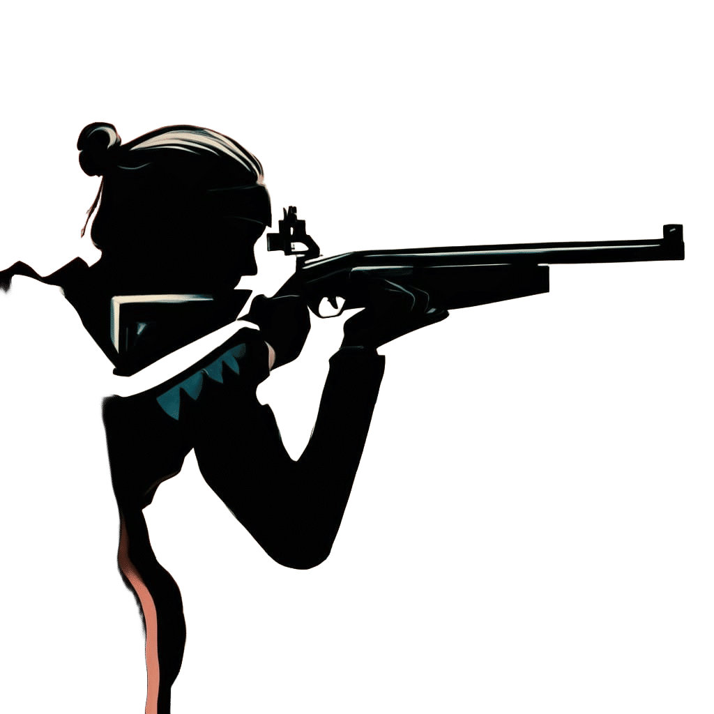 Monochromatic Silhouette of Sport Shooter Aiming Rifle