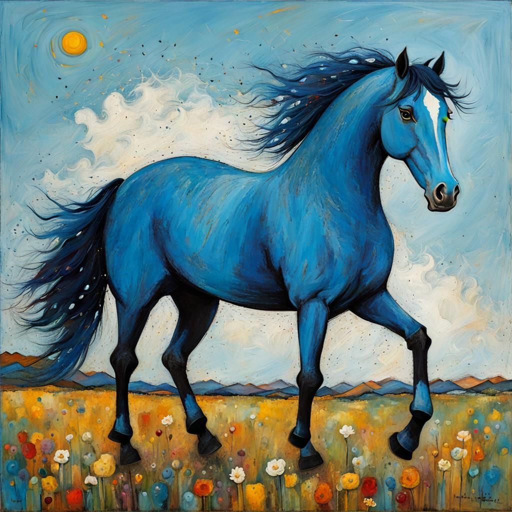 Blue Horse 1 in the style of Sam Toft