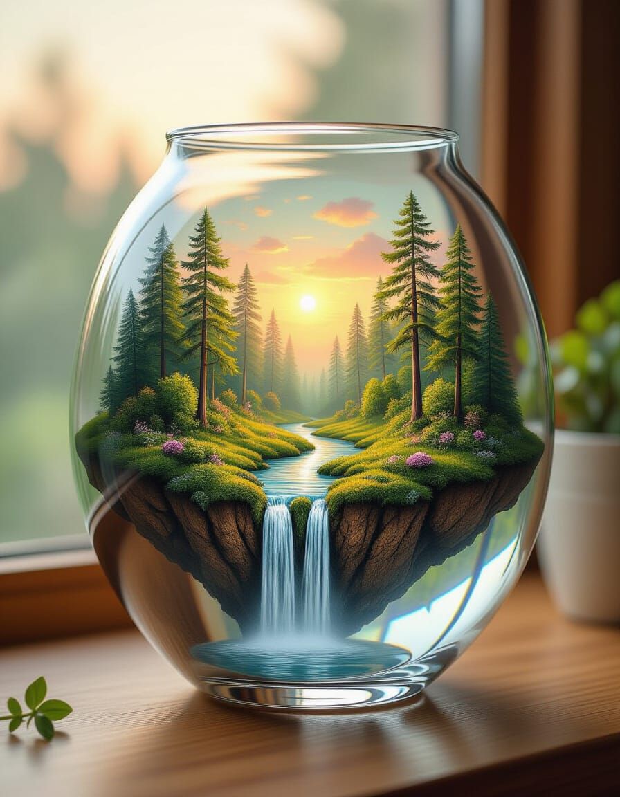 Whimsical Floating Island with Terrarium, Surrealism Art
