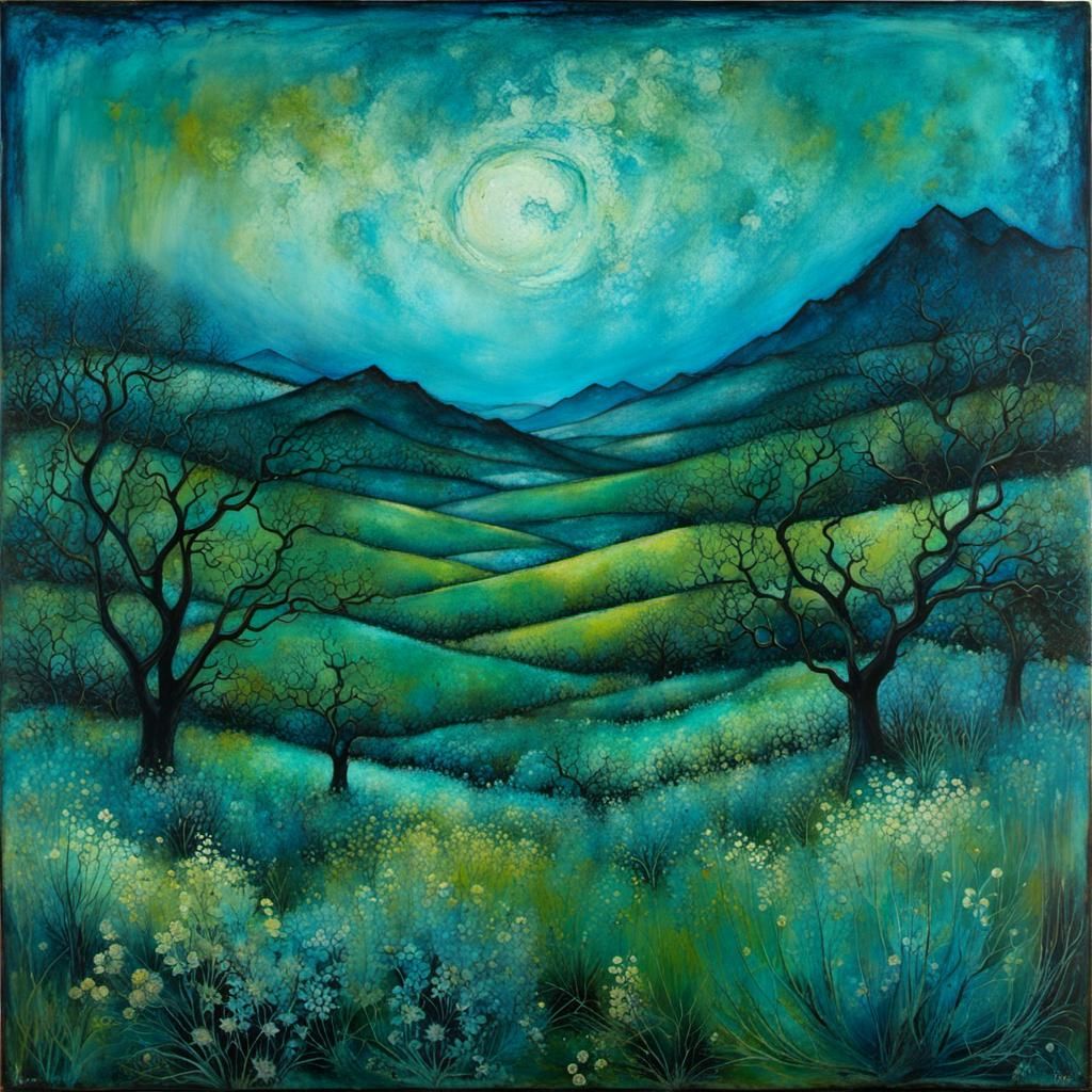 Surreal Desert Landscape in Art Brut Style