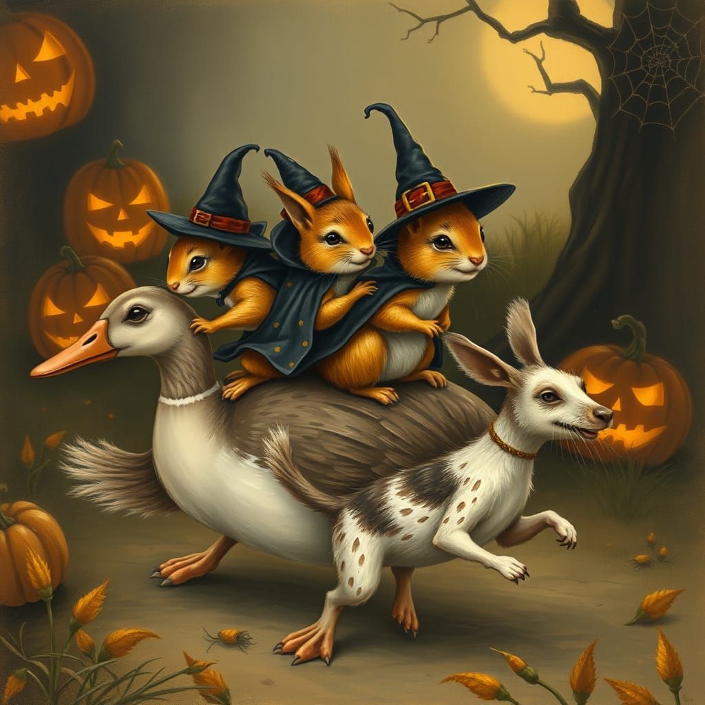 Squirrels and Duck Halloween Chase