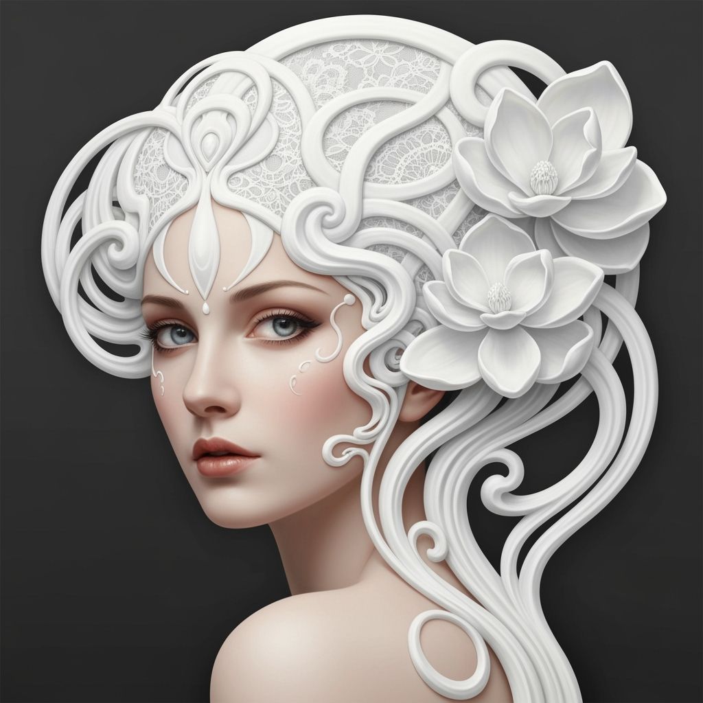 Art Nouveau Woman with Sculpted Selenite Hair