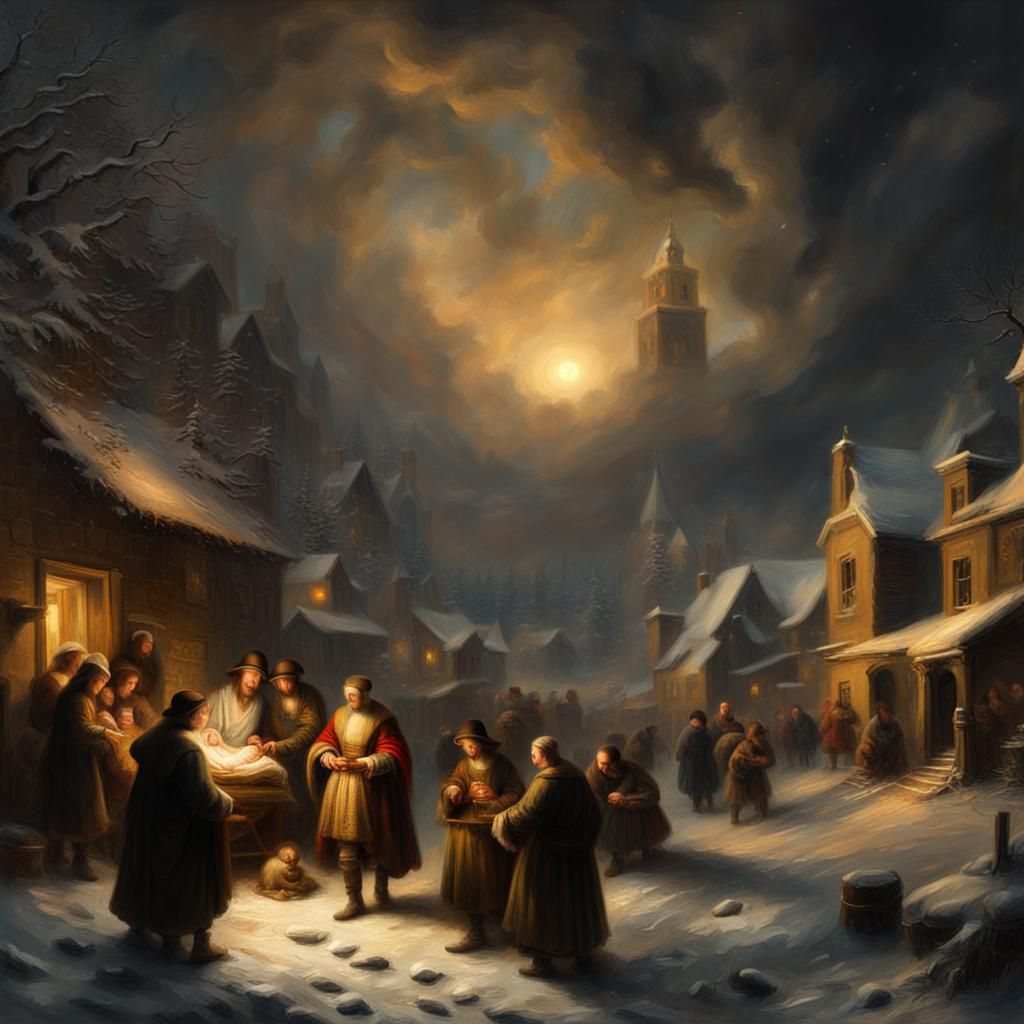 The First Christmas in Rembrandt Style