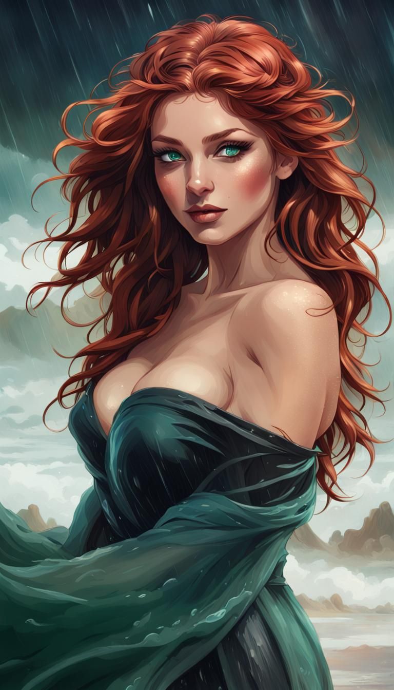 Emerald Green Beach Portrait in Hyperdetailed Style