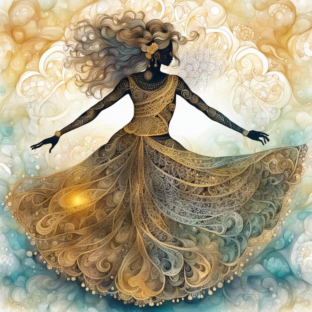 Abstract Zentangle Dancer in Alcohol Ink Style