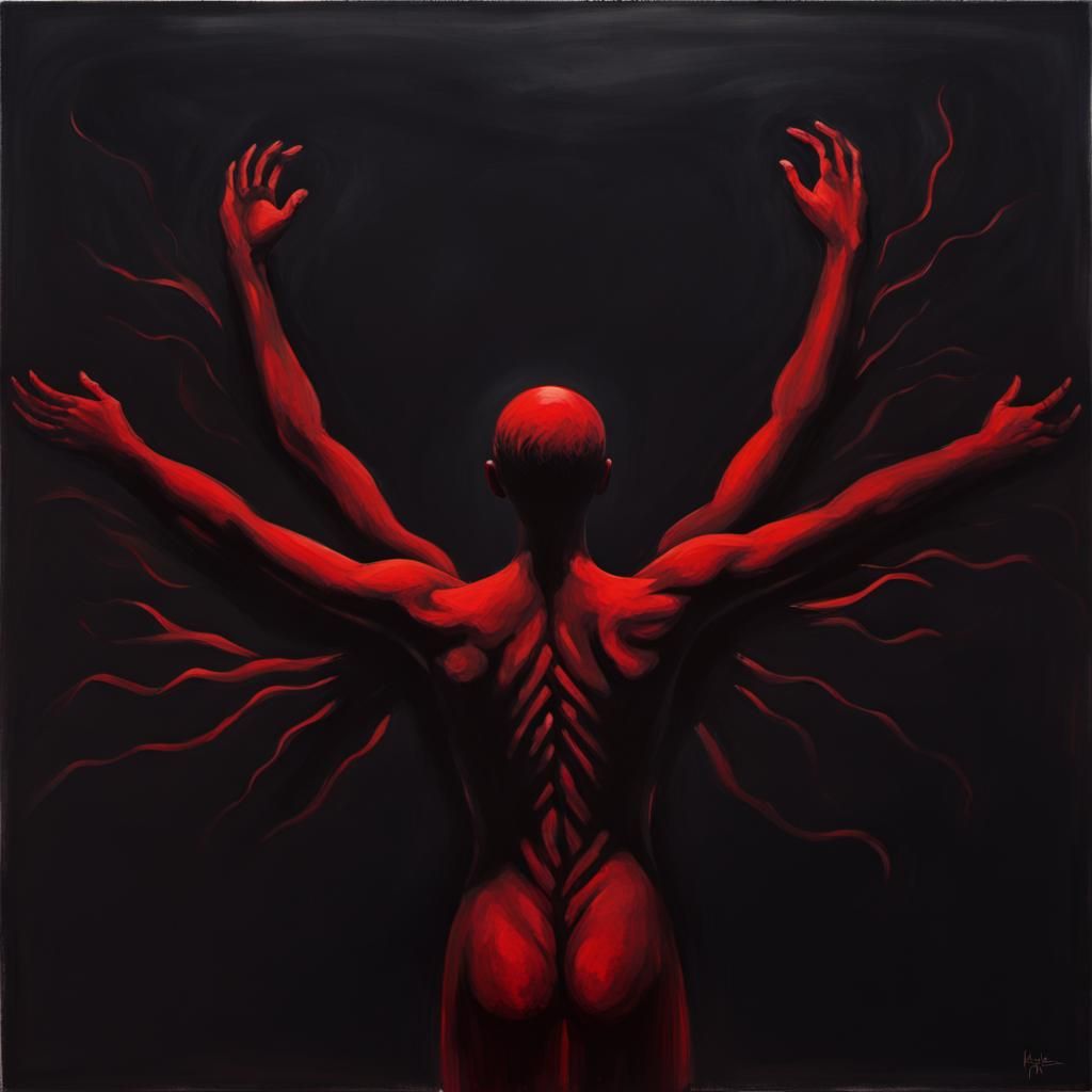 Blood-Red Silhouette Embracing the Void