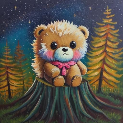 Cute Teddy Bear in Pajamas, Expressionist Impasto Painting