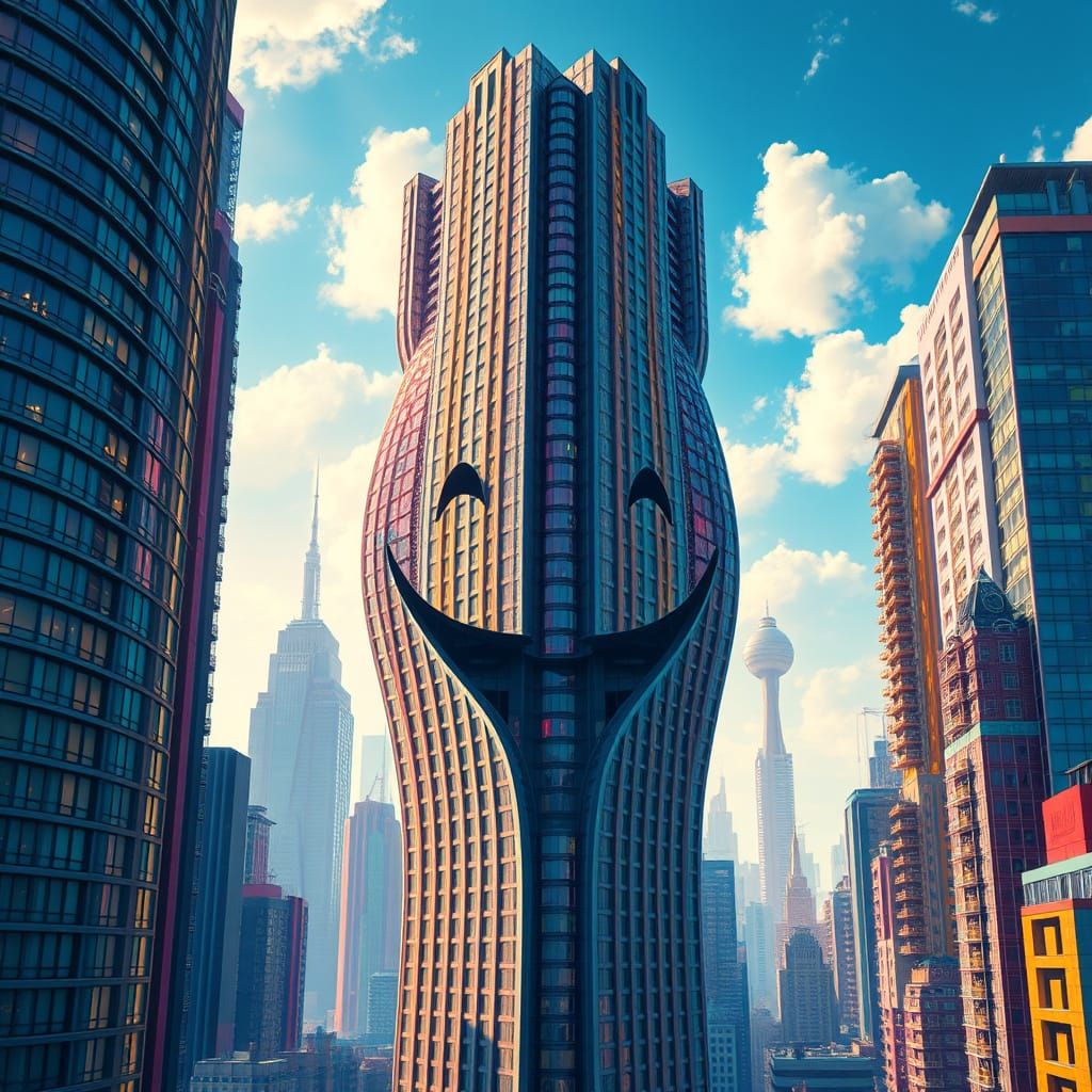 Surrealist Cityscape Unfolds as Joyful Face