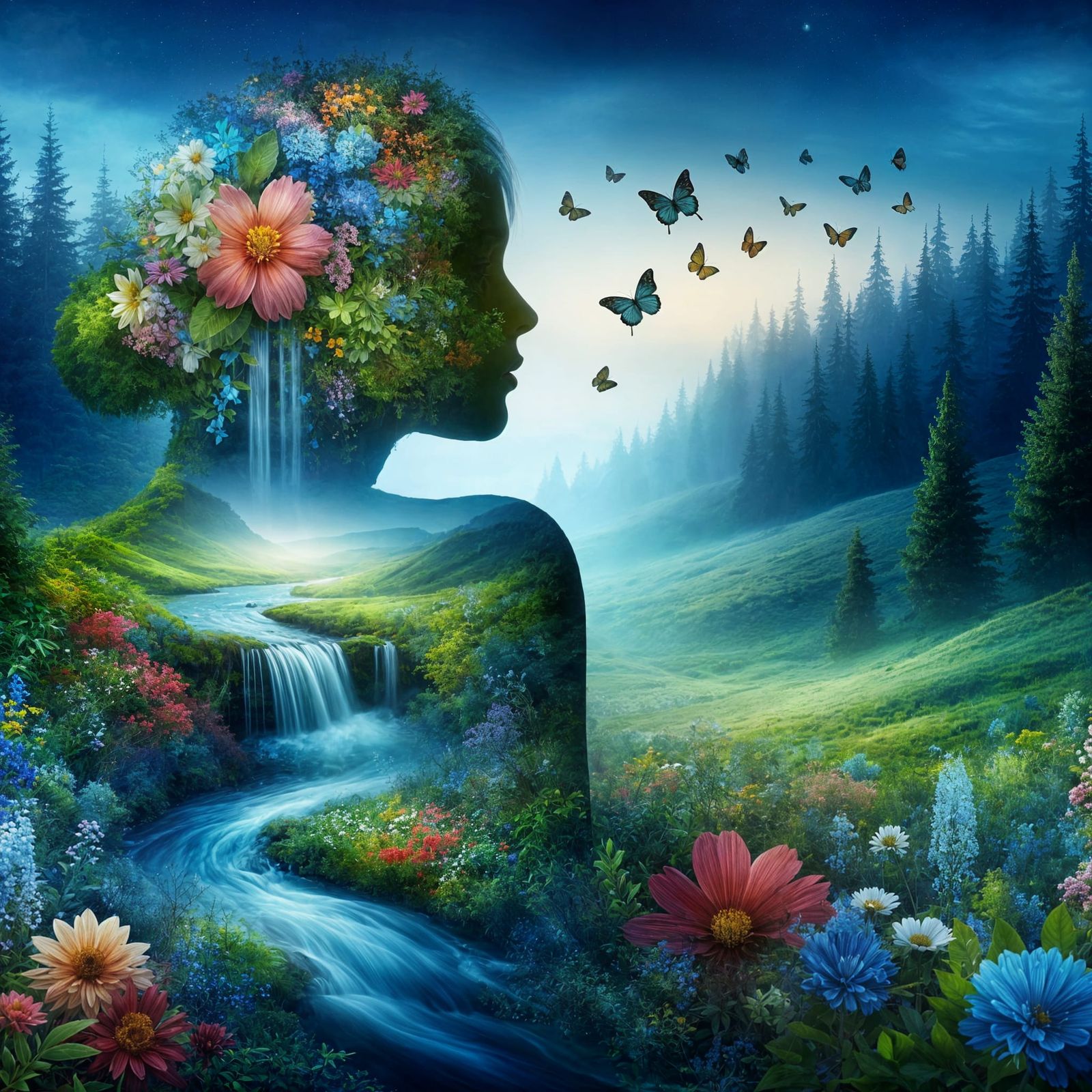 Serene Woman in Vibrant Spring Landscape