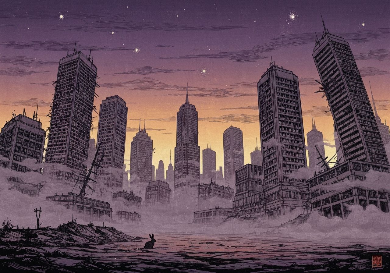 Abandoned City at Dusk in Cosmic Horror Style