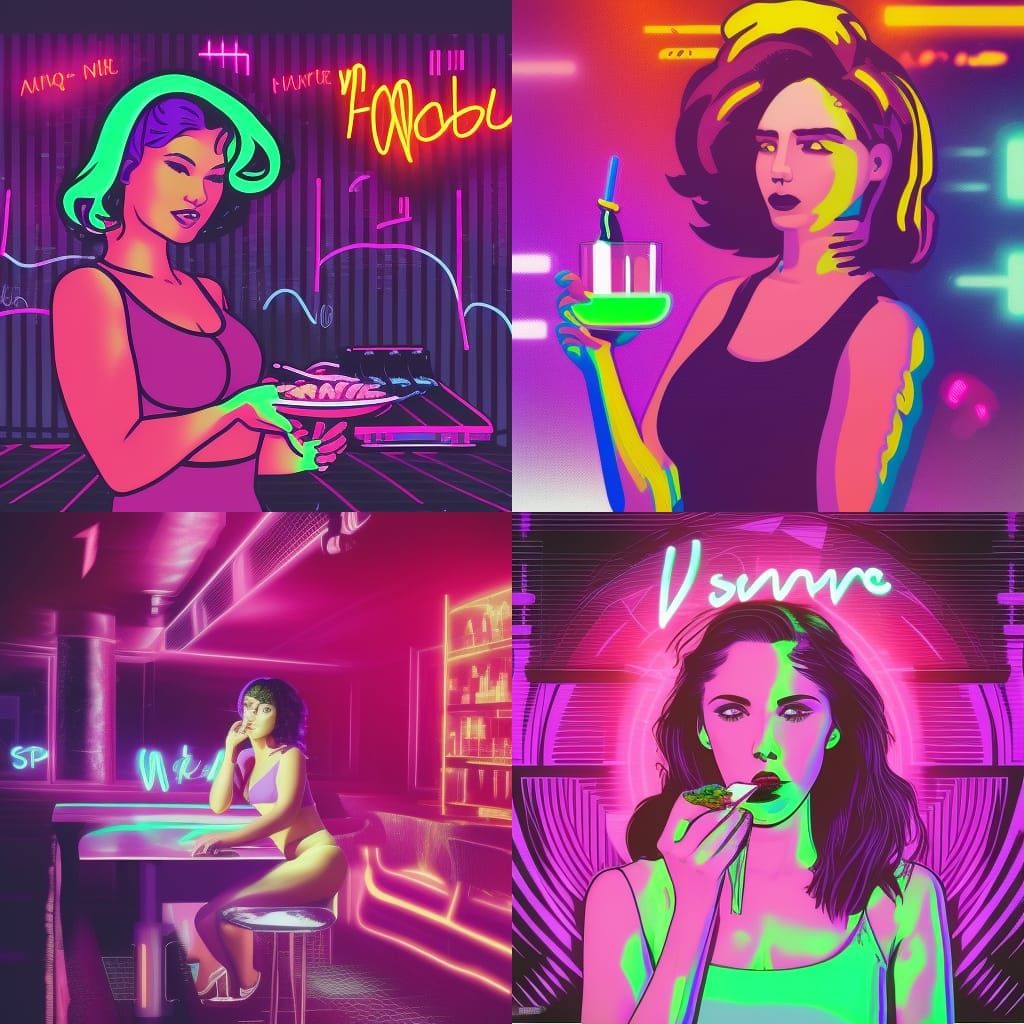 Synthwave Album Cover: Purple-Haired Woman at Nightclub
