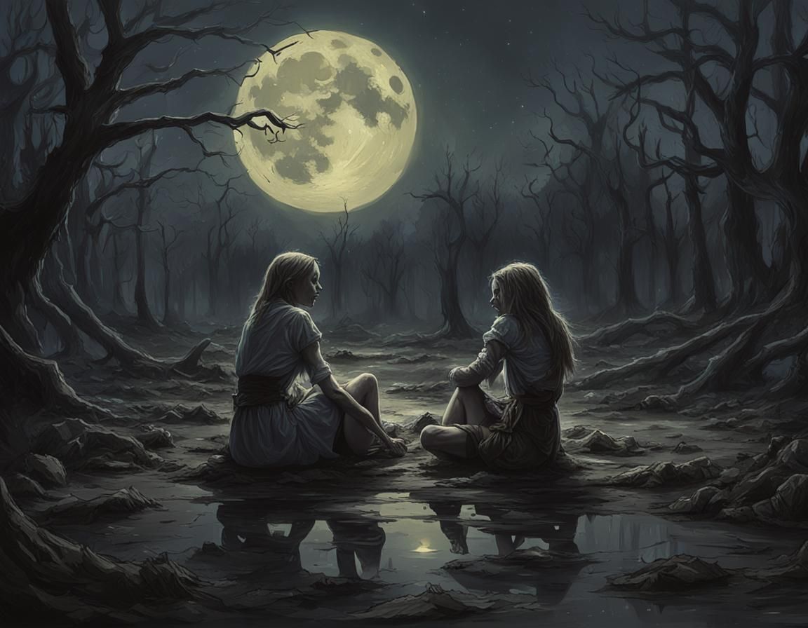 Moonlit Embrace: Muscular Women in a Dark Moor