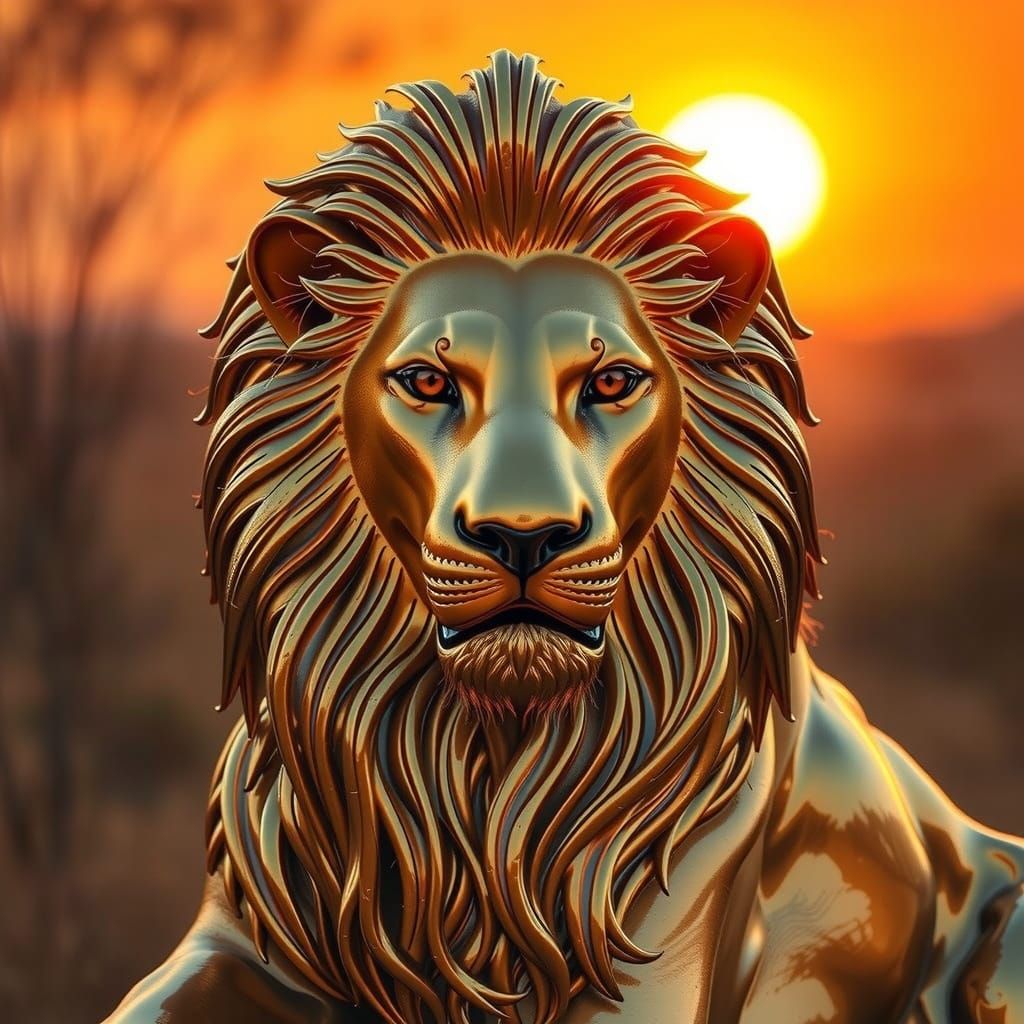 Golden Lion Sculpture in Warm Sunlight