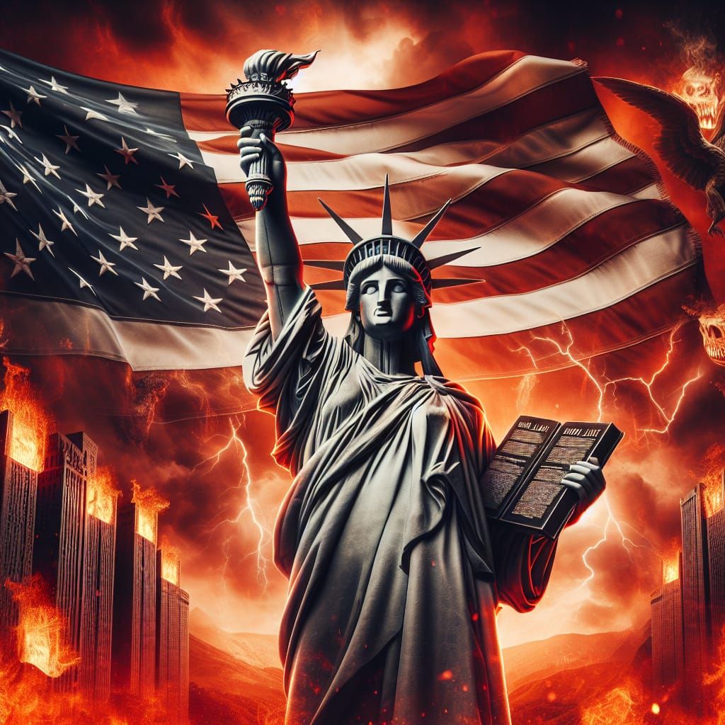 Apocalyptic Statue of Liberty with Ten Commandments