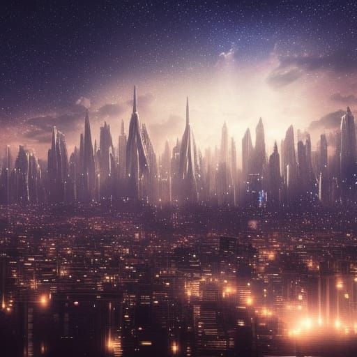 Epic Starry Night Over City Skyline