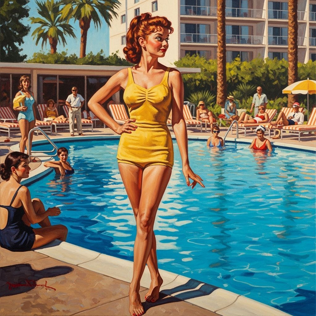 1960s Poolside Scene in Rockwell Style