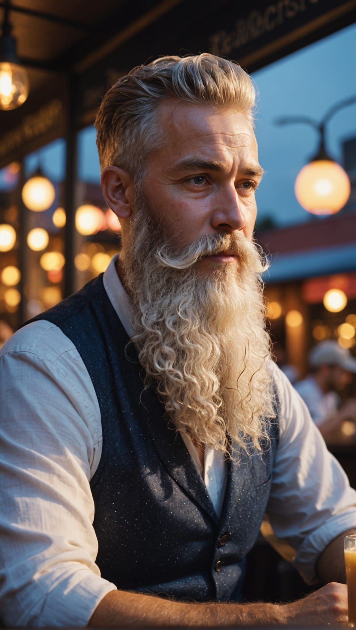 Baby with Beard at Cafe: Hyperrealistic Art