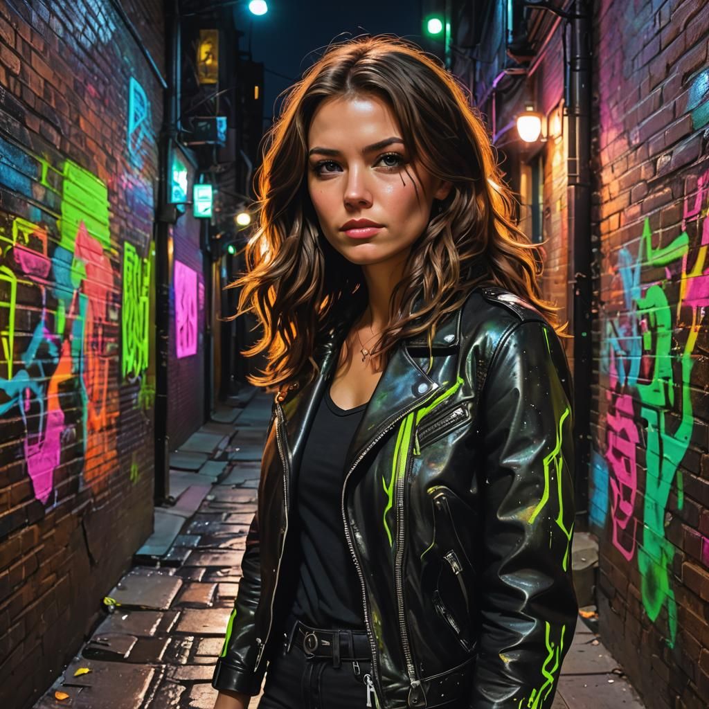 Neon Alley Girl in Ultra-Realistic Street Art