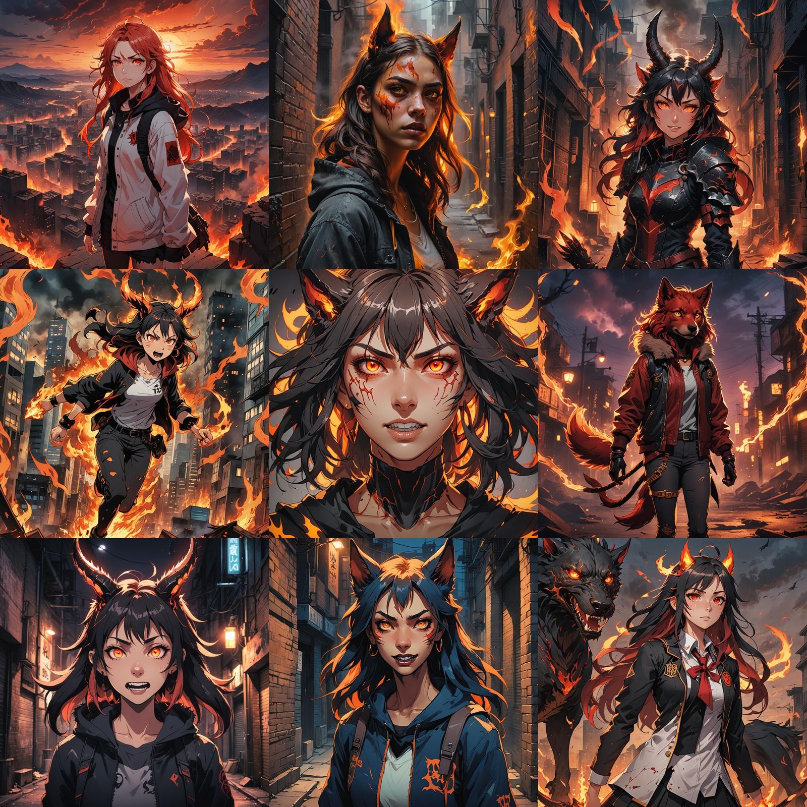 Hellhound Teenage Girl in Anime Cel-Shaded Style