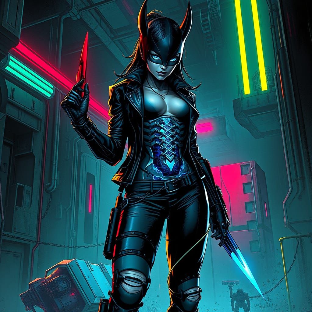 Cyborg Assassin in Dark Cyberpunk Environment