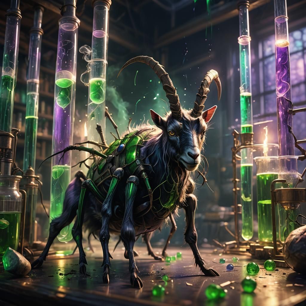 Goat-Spiders in Laboratory: Fantasy Concept Art