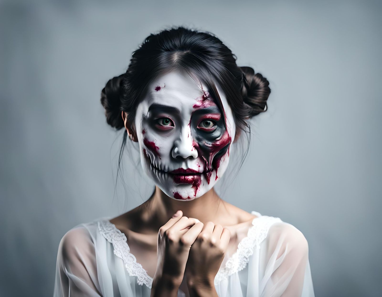 Halloween Portrait: Asian Woman in Ghost Face Makeup