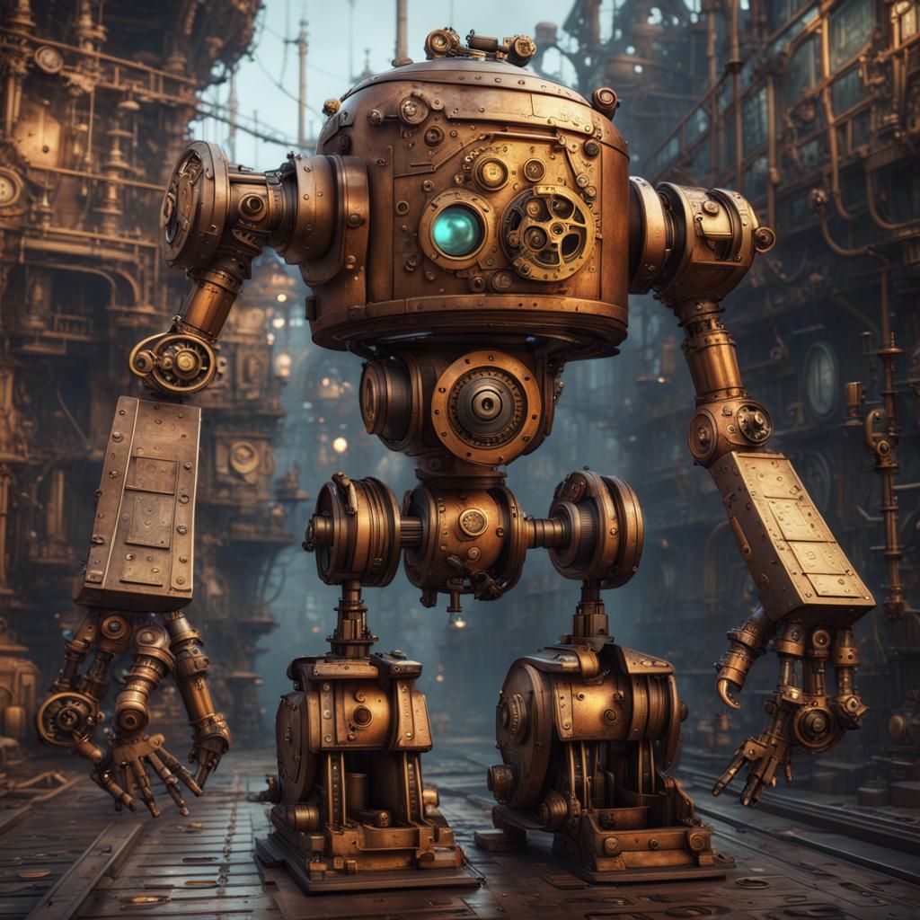 Steampunk Cubist Robot in Detailed Matte Painting