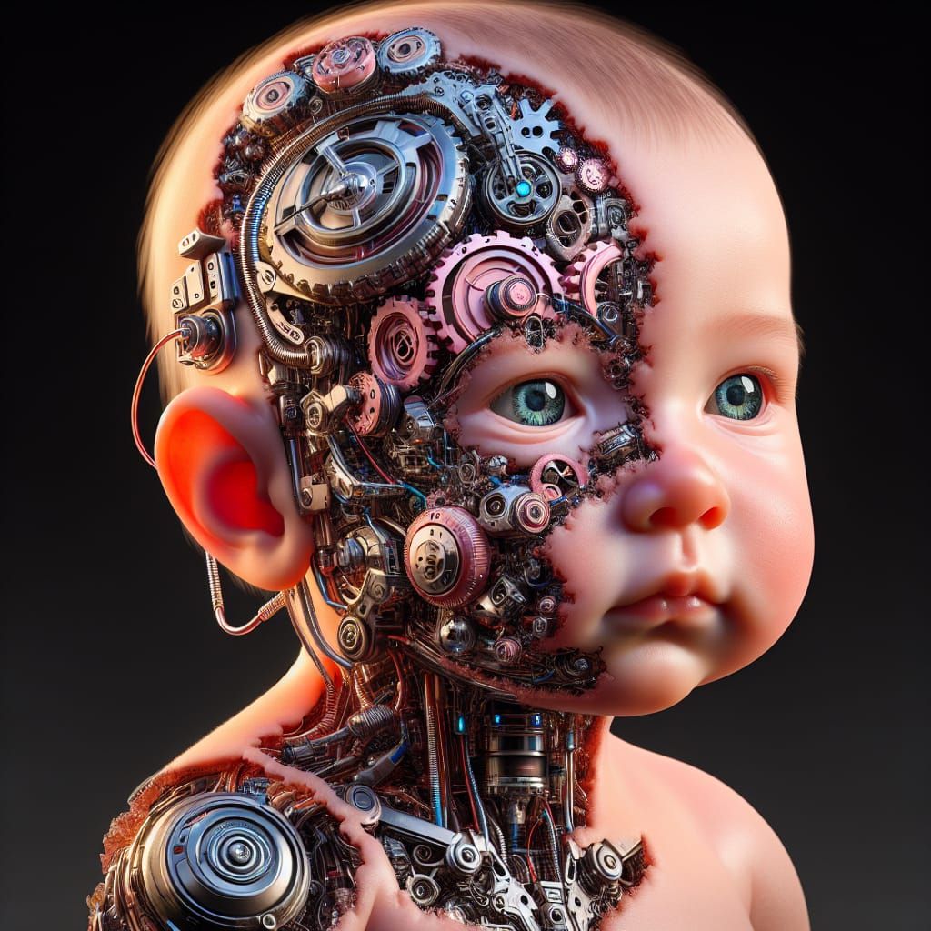 Biocybernetic Baby: Hyperrealistic Cyberpunk Dystopia in 8k