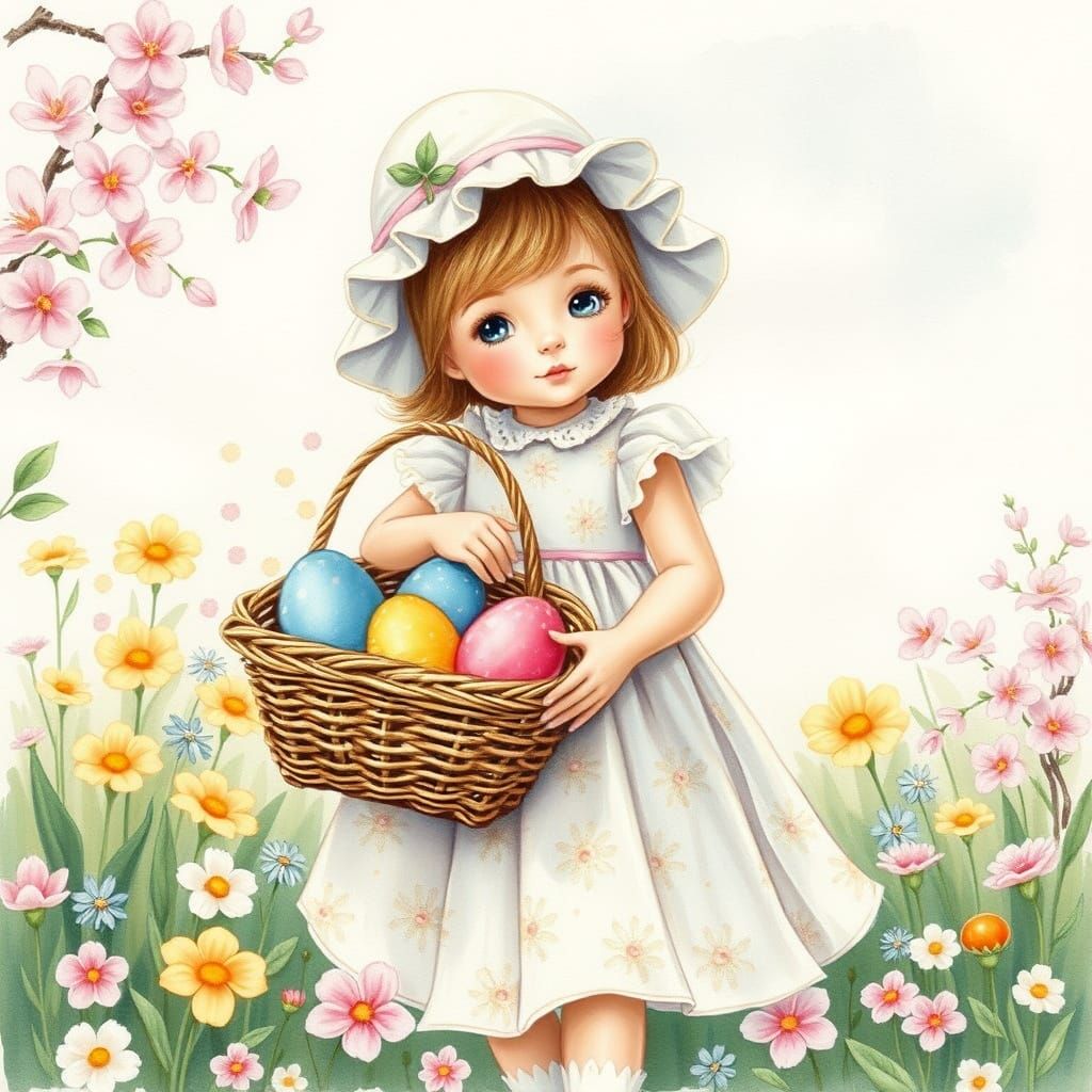 Whimsical Easter Scene in Watercolor Style