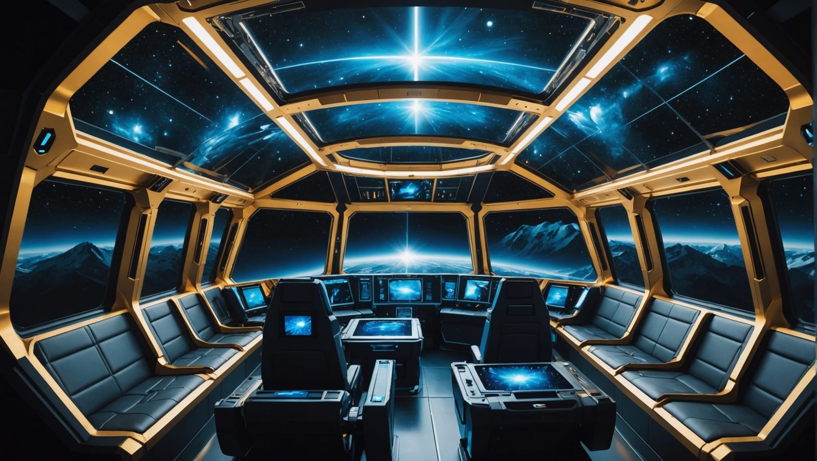 Gold Spaceship Over Black Ice Landscape