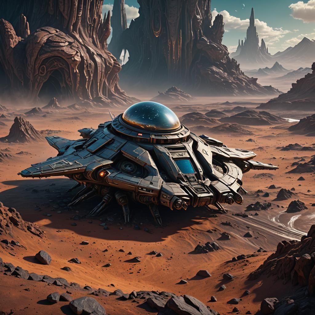 Alien Spaceship on Alien Planet: Detailed Matte Painting