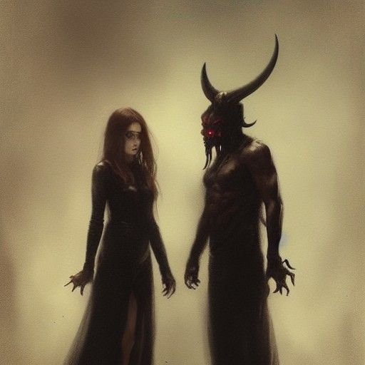 Realistic Portrait of Two Demons in Love